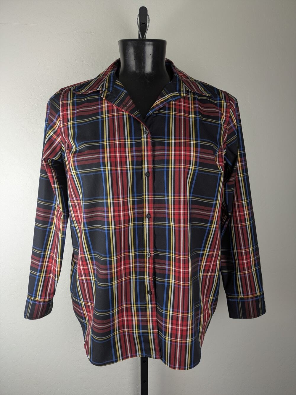 Chaps Size No Iron Long Sleeve Button Front Shirt Tartan Plaid